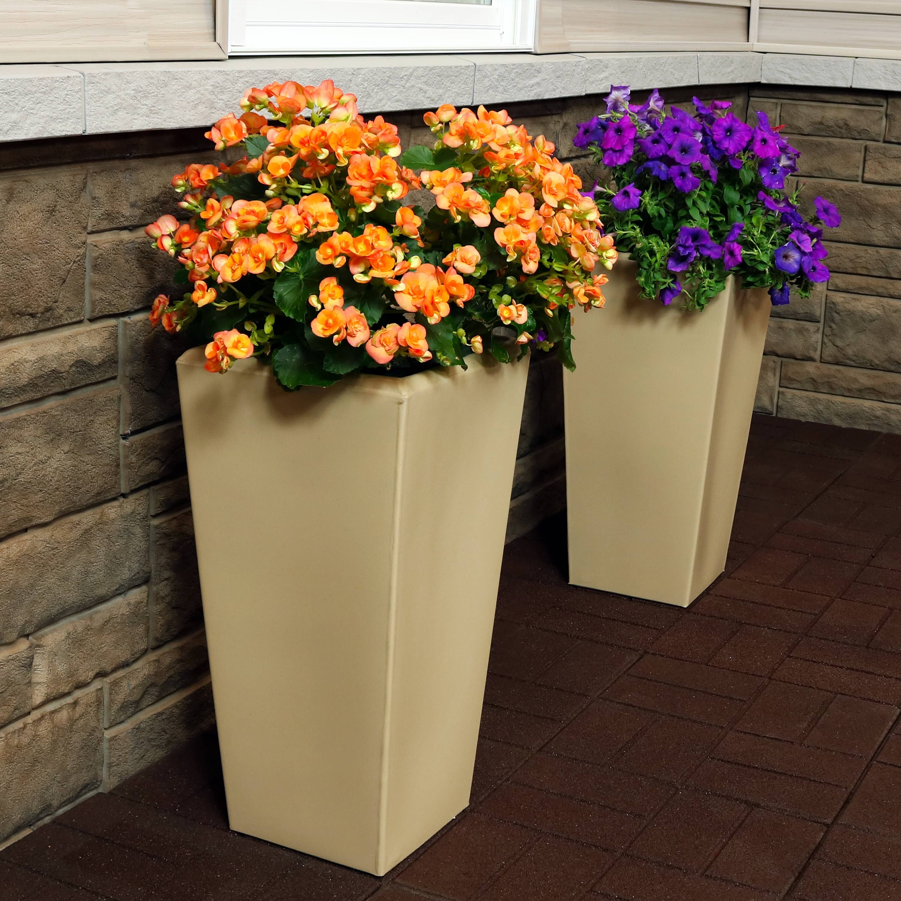 Round Medium with Rope Handles Planters Garden /& Flower Resin Stone Effect