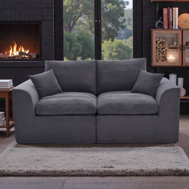 Modular Cloud Sectional Sofa, Comfy 2-Seater Corduroy Couch with Removable Covers - Dark Gray