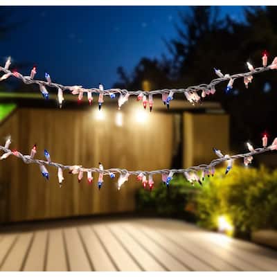 105 Count Red Clear Blue Patriotic Mini Light Garland 5.6' White Wire