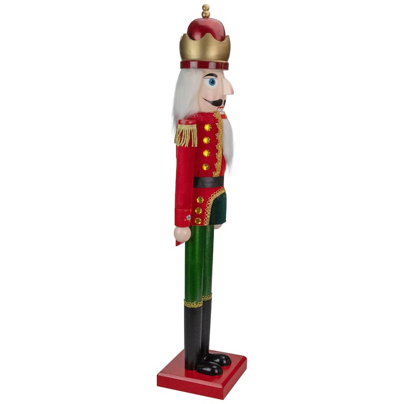 35.5" Red and Green Velvet Wooden Christmas Nutcracker King