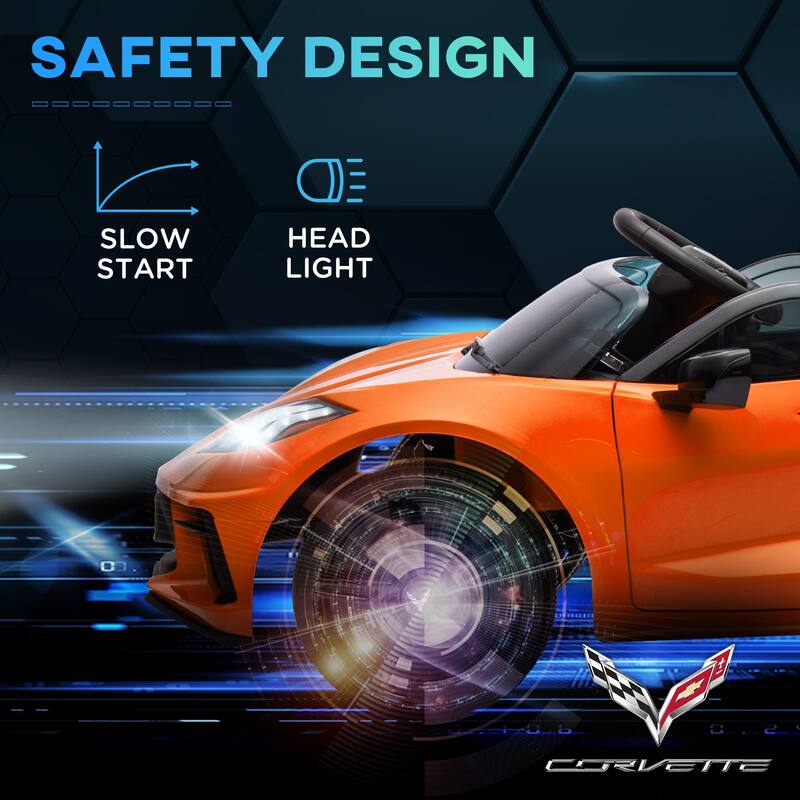 Chevrolet Corvette 12V Licensed Kids Electric Ride-On with Remote Control, Suspension System, LED Headlights, and Music
