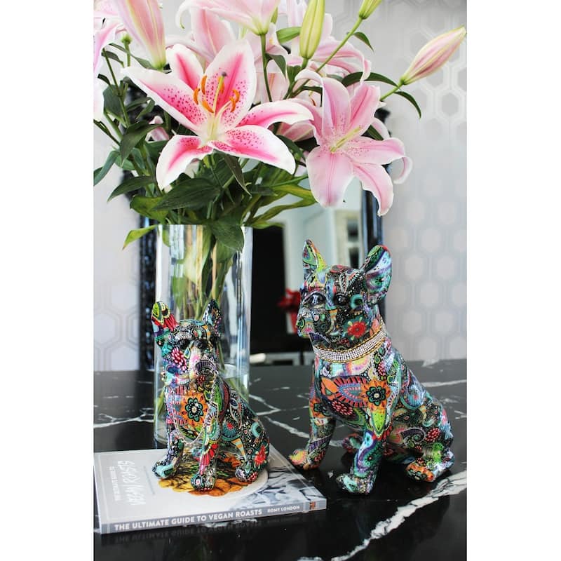 Interior Illusions Plus Sitting Flower French Bulldog with Necklace - 8" tall