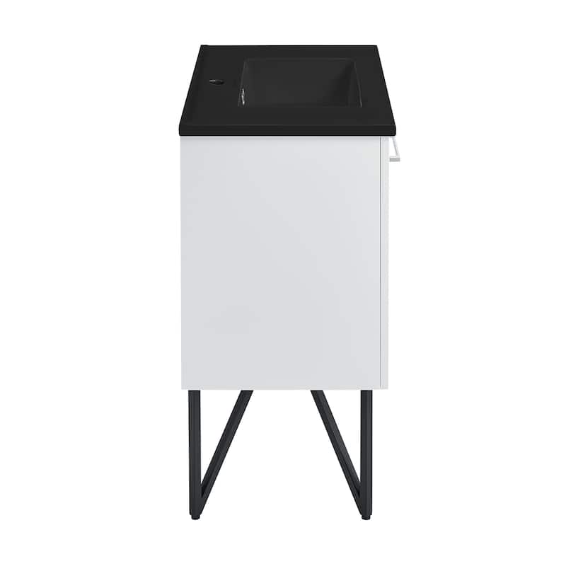 Annecy 36 In. White Bathroom Vanity With Black Ceramic Sink Top