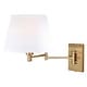 preview thumbnail 3 of 5, Chapeau Plug-In Brass Cone Motion Sensor Swing Arm Wall Lamp White Linen Shade - 12-in W x 13-in H x 22.25-in D