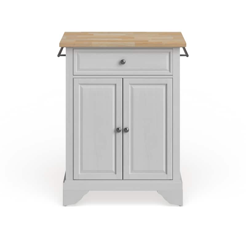Crosley Lafayette Natural Wood Top Portable Kitchen Island in White Finish - 18"d x 31"w x 35"h