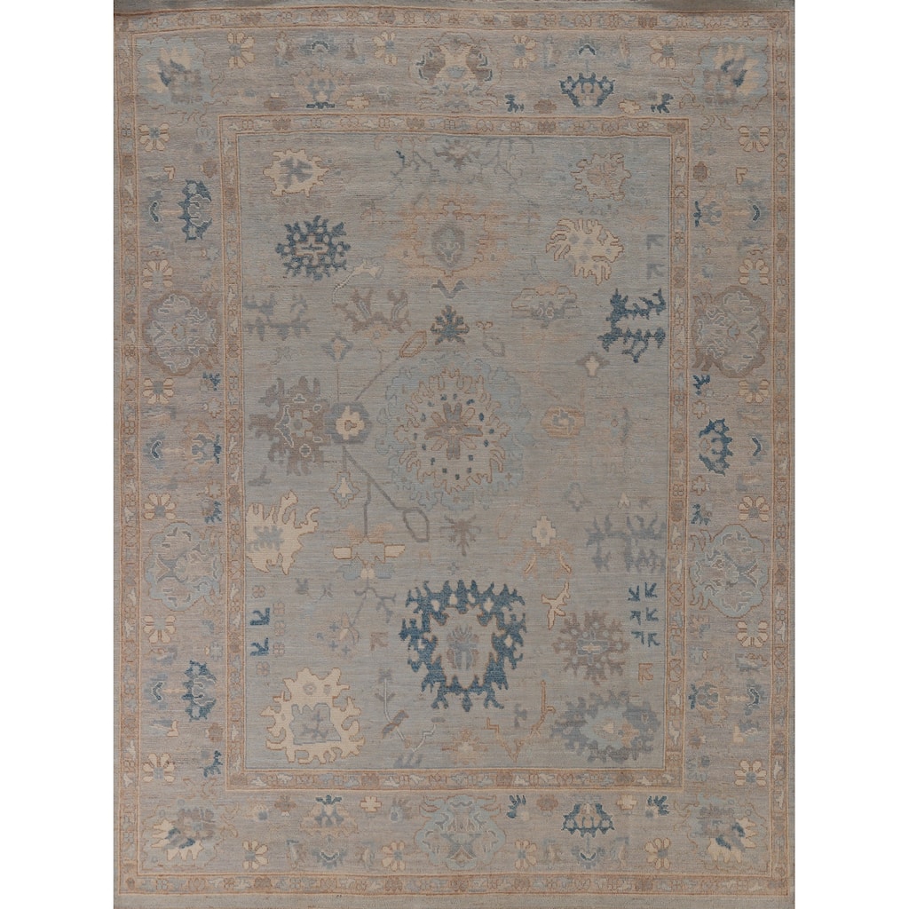 Hand Knotted Oriental 100% Wool Carpet Transitional All-Over Greys & Charcoal Oushak Area Rug - 9' 9'' X 8' 3''
