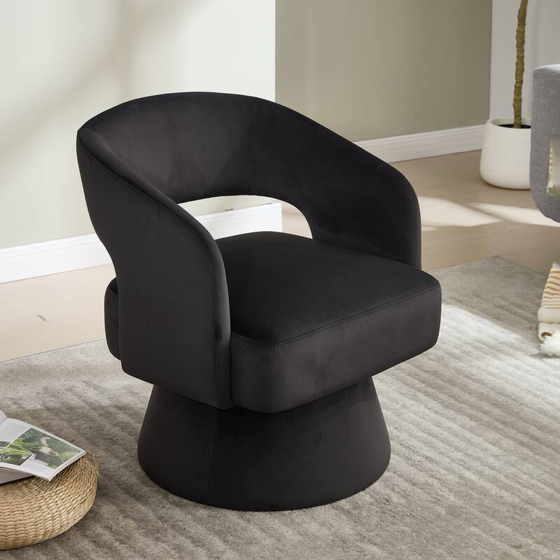 Swivel Barrel Chair, Velvet Accent Armchair 360 Degree Swivel Club Chair for Living Room Bedroom Reception Room - Black