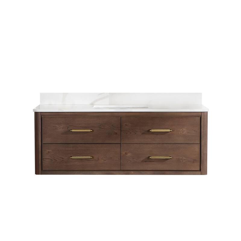 Miseno MV-NM-706655 Cristo 54" Wall Mounted Single Basin Vanity Set - Aged Dark Brown Oak / Fish Maw White - Oak Finish