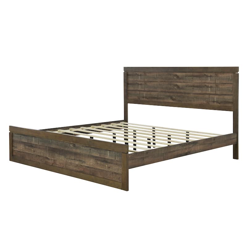 Vintage Farmhouse Style Platform Bed with 10 Wooden Slats Support for Bedroom