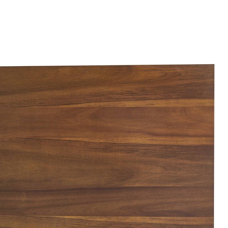 Industrial Dining Table Walnut MDF Top Metal Trestle Base Distressed Finish - Walnut+Black