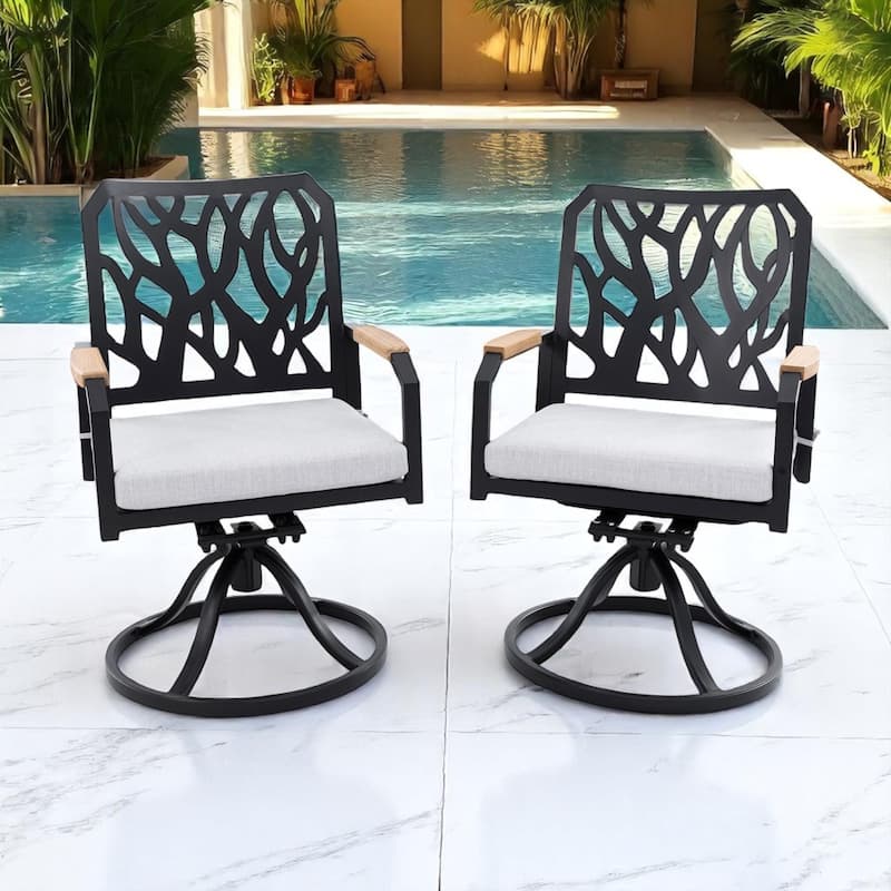 KISRAIS Modern Classic Outdoor Patio Cast Aluminum 2PCs Dining Swivel Rockers, Sunbrella Fabric Cushion