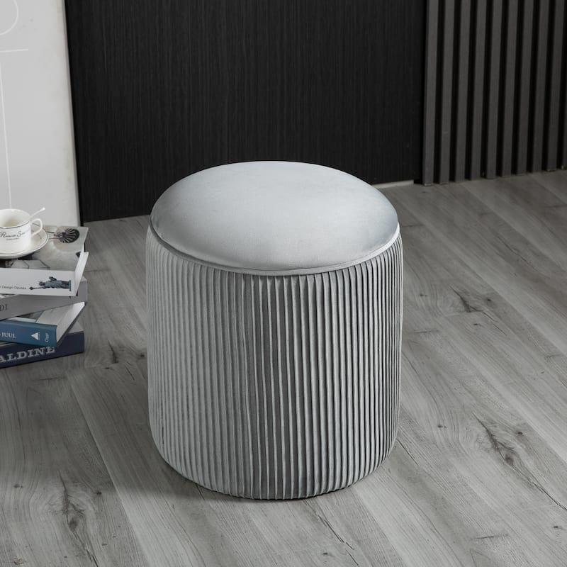 HOMCOM 15'' Small Padded Ottoman Foot Stool with Wrinkle Fabric Design, Thick Sponge Padding and Solid Base - Grey