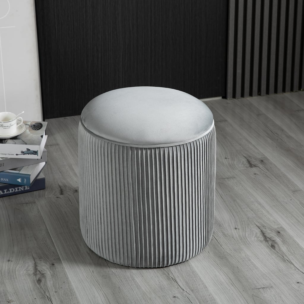 HOMCOM 15'' Small Padded Ottoman Foot Stool with Wrinkle Fabric Design, Thick Sponge Padding and Solid Base