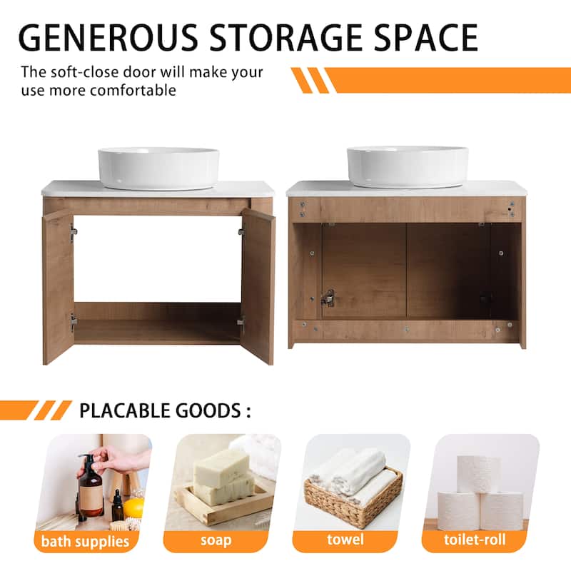 Bathroom Vanity With Sink In 24/30 Inch, Floating Bathroom Vanity With Soft Close Door