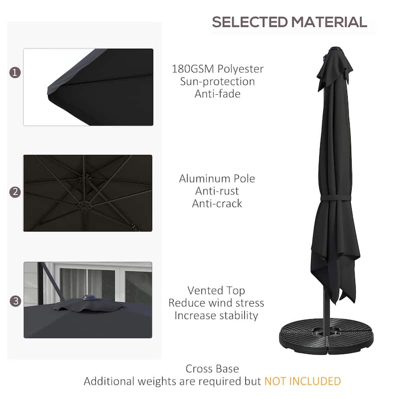 Hanging Patio Parasol, Square Parasol with Tilt Crank Cross Base Aluminum Pole and Vents for Garden Pool, Backyard, Gray