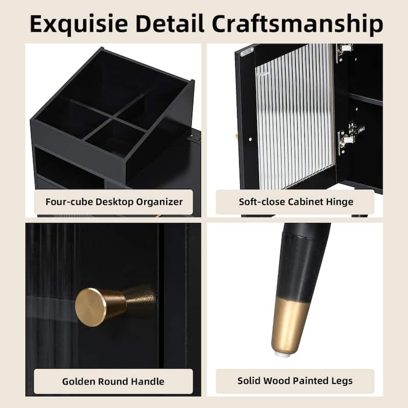 Modern Makeup Vanity Desk with Drawers, Cabinet & Charging Port