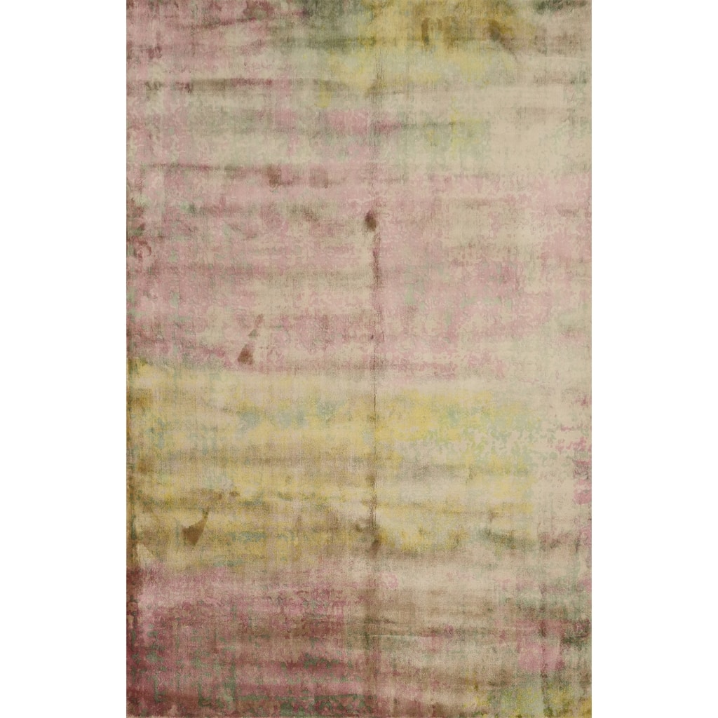 Hand Knotted Oriental Viscose Silk Carpet Modern Abstract Multi-Colored Abstract Area Rug - 7' 8'' X 5' 5''