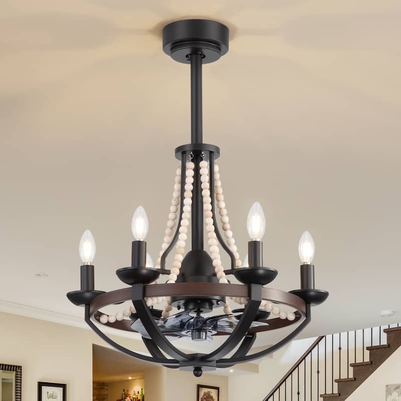 22-Inch Farmhouse 7-Blade Beaded Chandelier Ceiling Fan with Light and Remote
