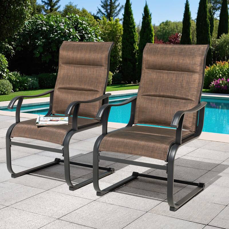 Outdoor Patio Dining Chairs, Breathable Textilene, Iron Frame, Brown