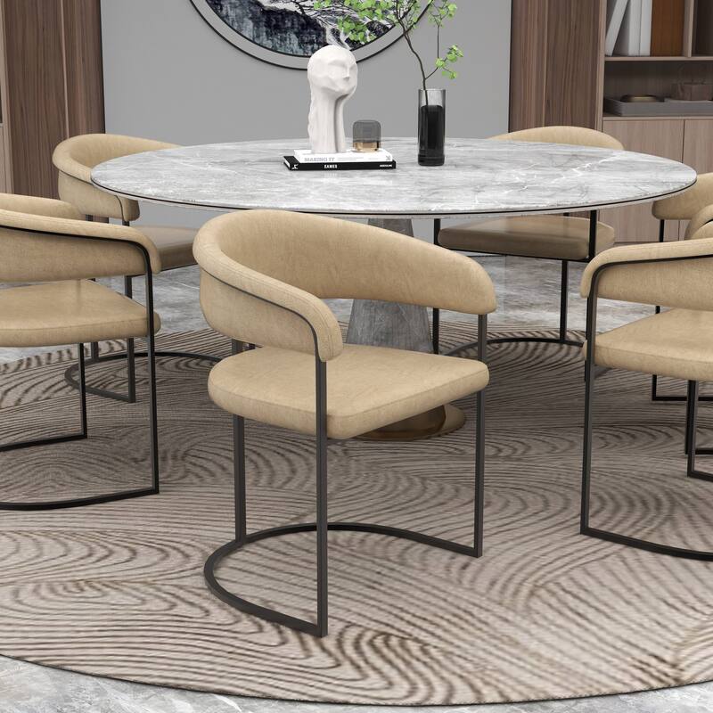 LeisureMod Set of 2 Aero Upholstered in Leather Dining Chair in Iron Accent Armchair in Polyester for Home & Kitchen