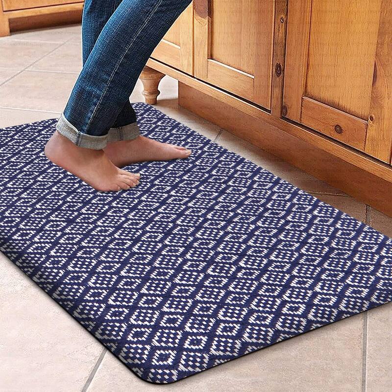 Woven Cotton Anti Fatigue Cushioned Kitchen | Doormat | Bathroom 18" x 30" Mats With Foam Backing Anti Slip - 18''x30'' - Navy