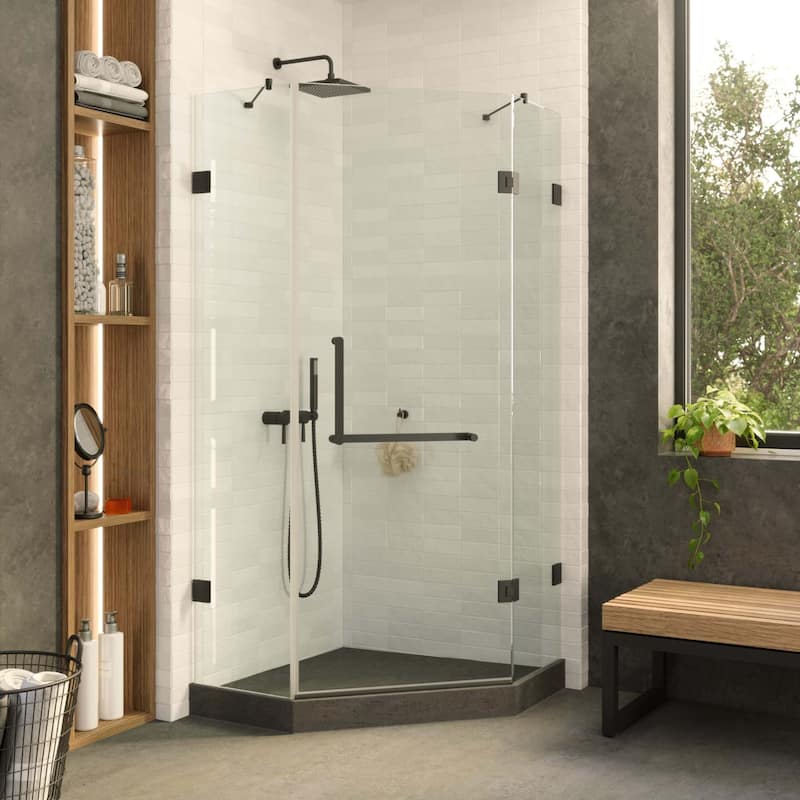 Fine Fixtures Shower Enclosure Neo Angle Frameless Tempered Glass - 40" x 40" - Black