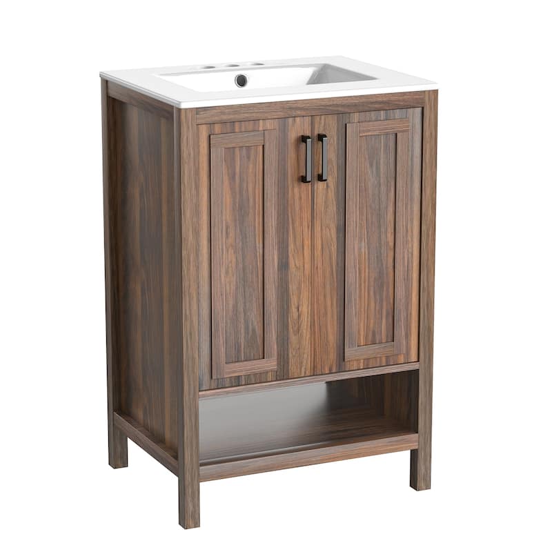 Anmytek 24'' Single Bathroom Vanity Cabinet with Ceramic Sink Combo Bathroom Storage Cabinet With Soft Close Doors