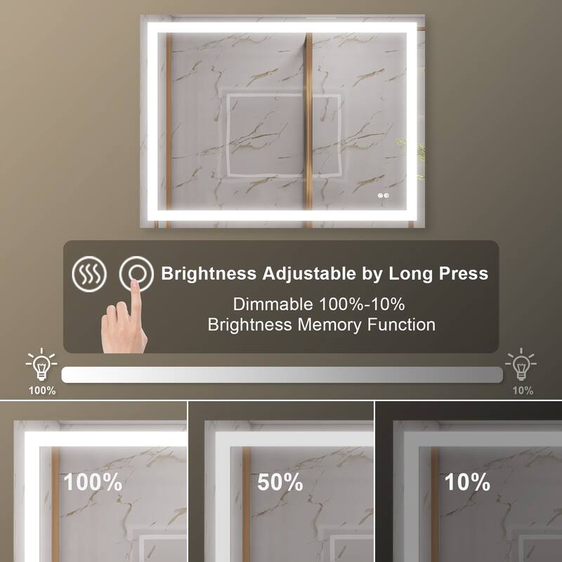 Wall Mounted LED Bathroom Mirror With Memory Function,Dimmable, Anti-Fog (Horizontal/Vertical)