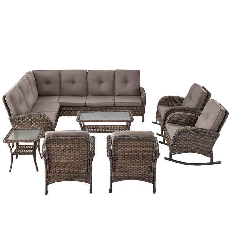 Patio Sectional Sofa Chairs with Rocking Chairs Set