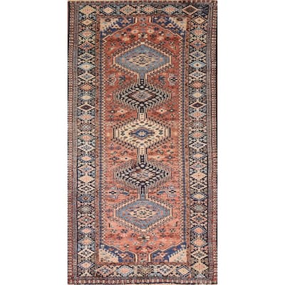 Geometric Yalameh Persian Vintage Accent Rug Hand-knotted Wool Carpet - 2'8"x 6'3"