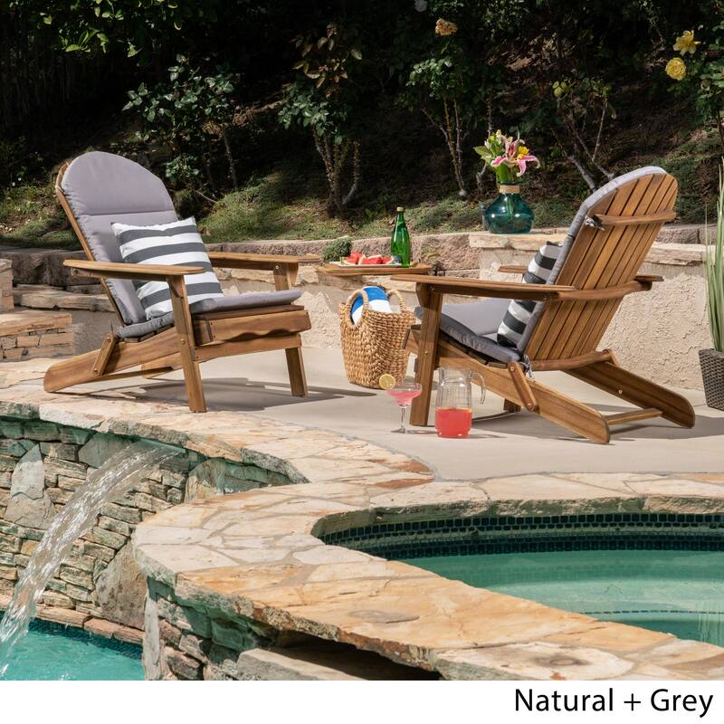 Malibu Outdoor Acacia Wood Folding Adirondack Chairs with Cushions (Set of 2) by Christopher Knight Home