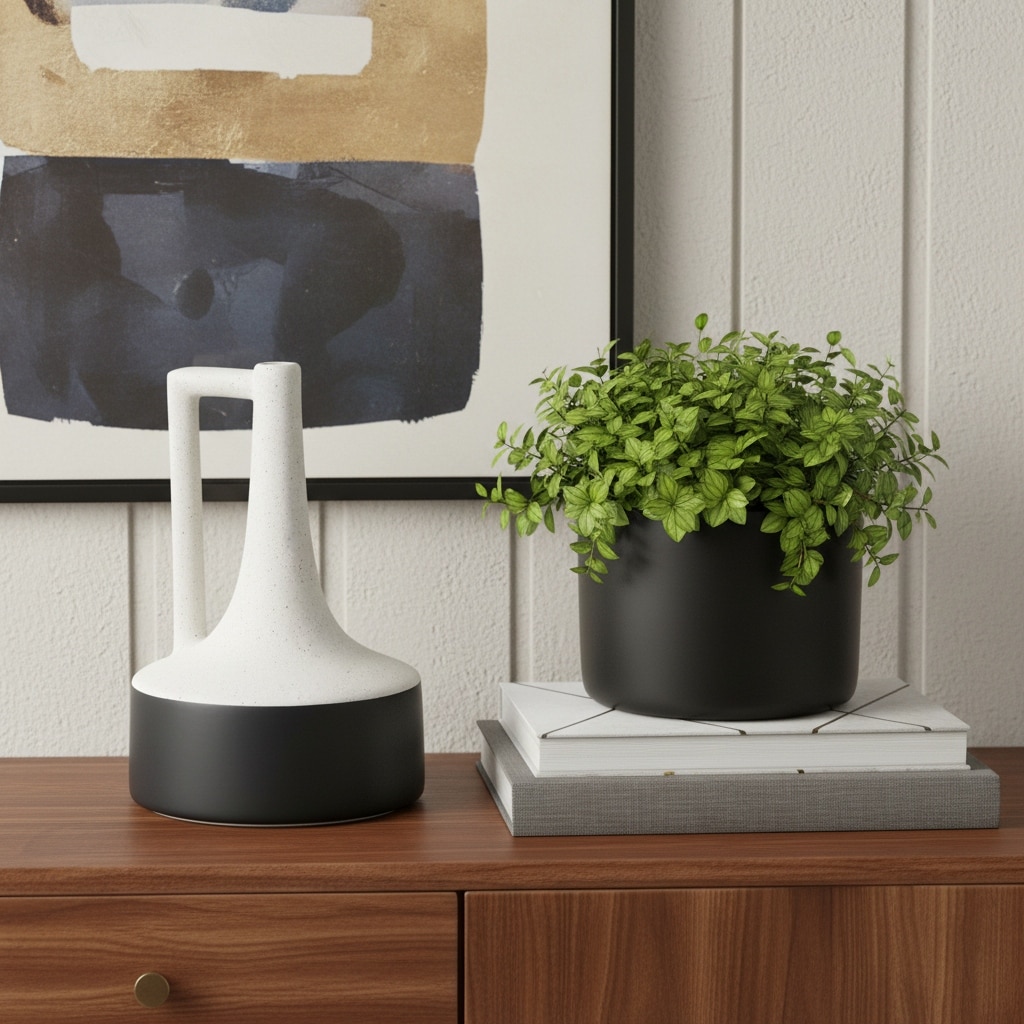 10" Black And White Ceramic Jug Vase - 6.89