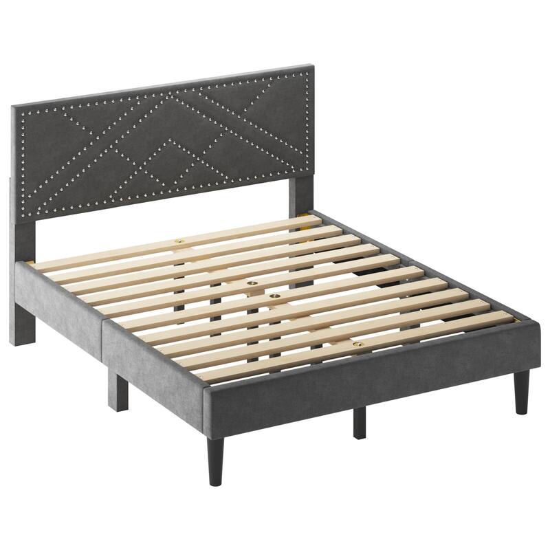 Full/Queen Linen Bed Frame with Storage Headboard,No Noise
