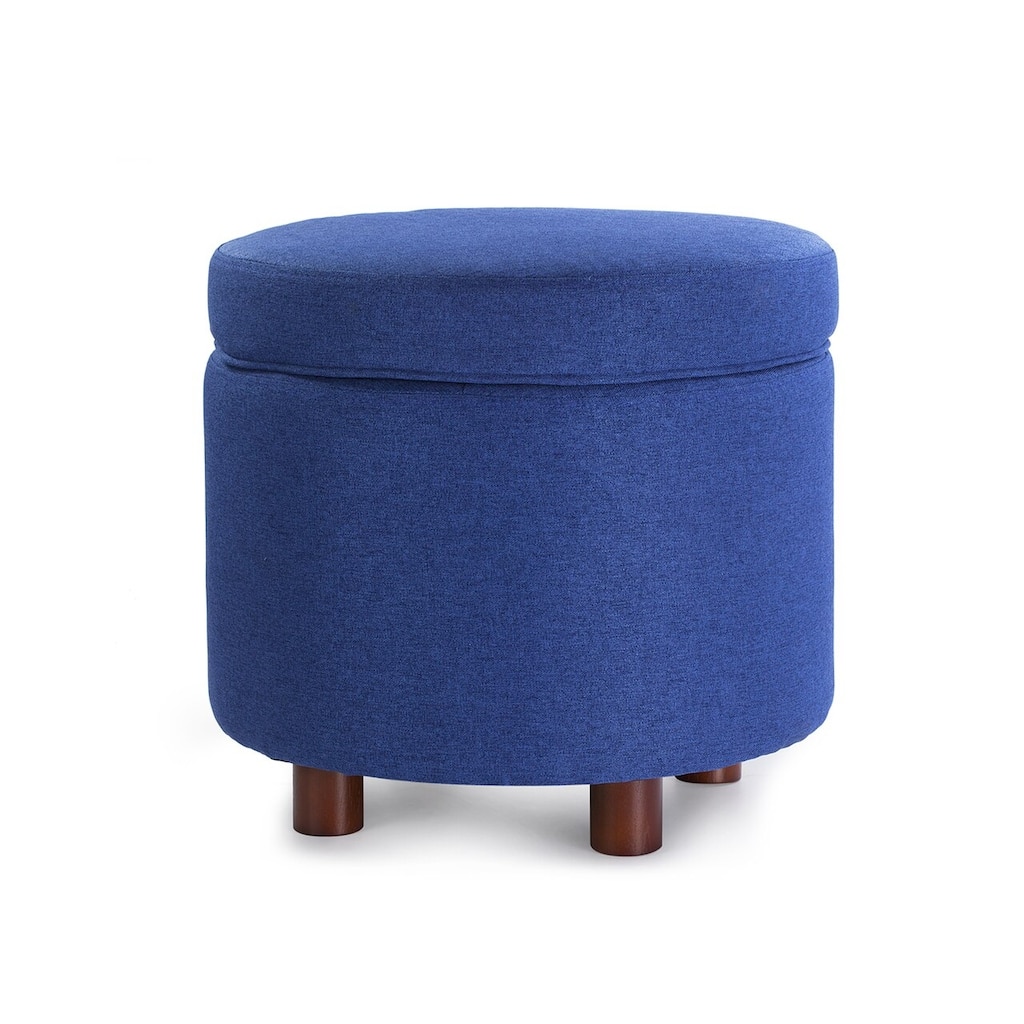 Enova Home Elisa 18 Inches Modern Elegant Linen Fabric Round Storage Ottoman For Living Room