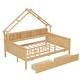 preview thumbnail 10 of 26, Modern Full Size House Bed Frame with LED Light and Guardrail, Wood Kids Storage Platform Bed with Shelves and Drawers