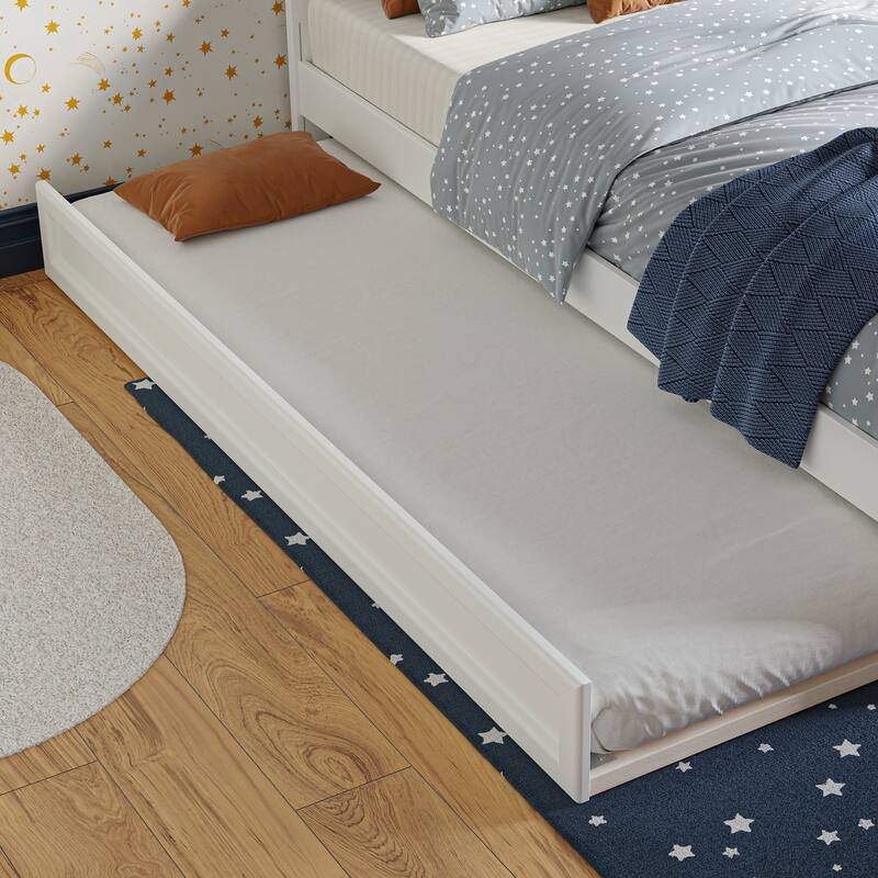 Wesley Twin Platform Bed with Panel Footboard & Twin Trundle in White