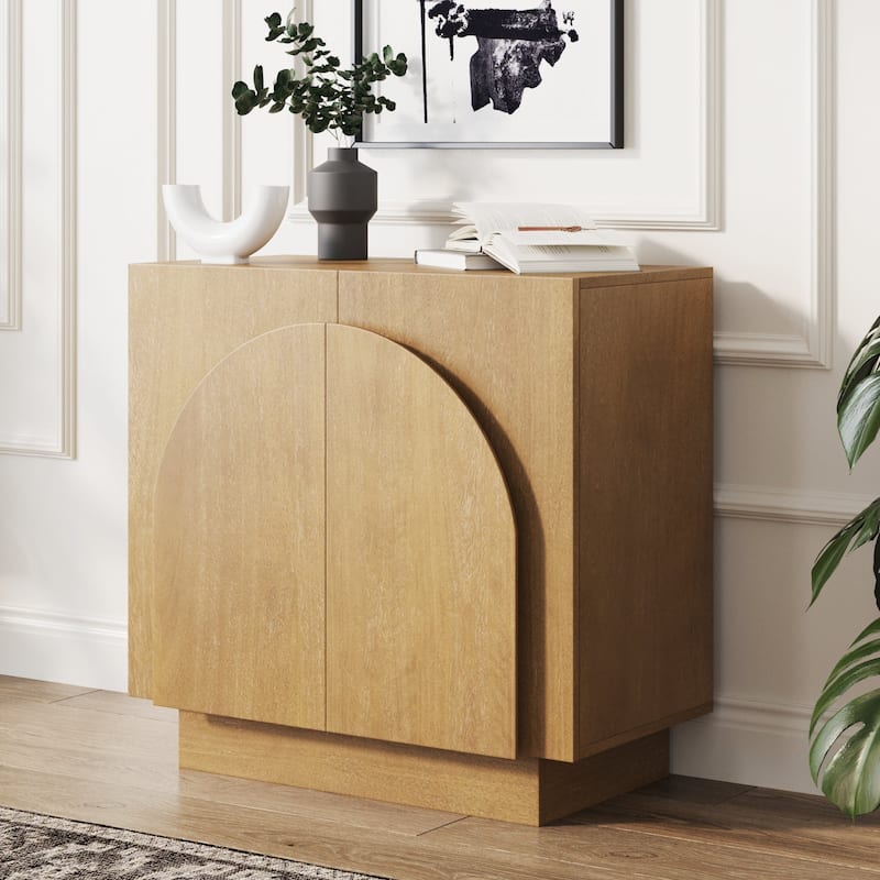 Iris Wooden Accent Cabinet, Sideboard Credenza or TV Stand with Arched Cabinet Doors and Adjustable Shelves - Single - Brushed Light Brown