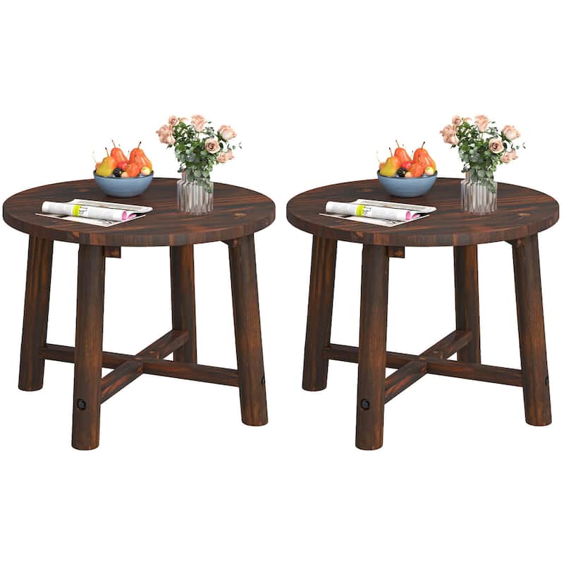 Costway 1/2 PCS Outdoor Side Table with Solid Wood Structure Small - 2 pcs