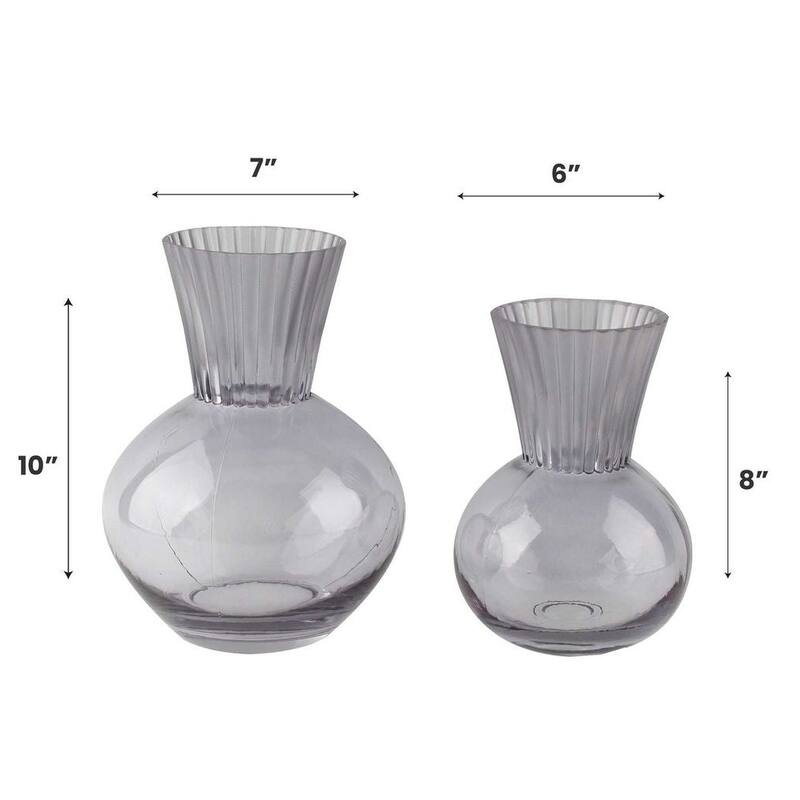 Smoky Gray Glass Set of 2 Modern Tulip Shaped Decorative Table Vases