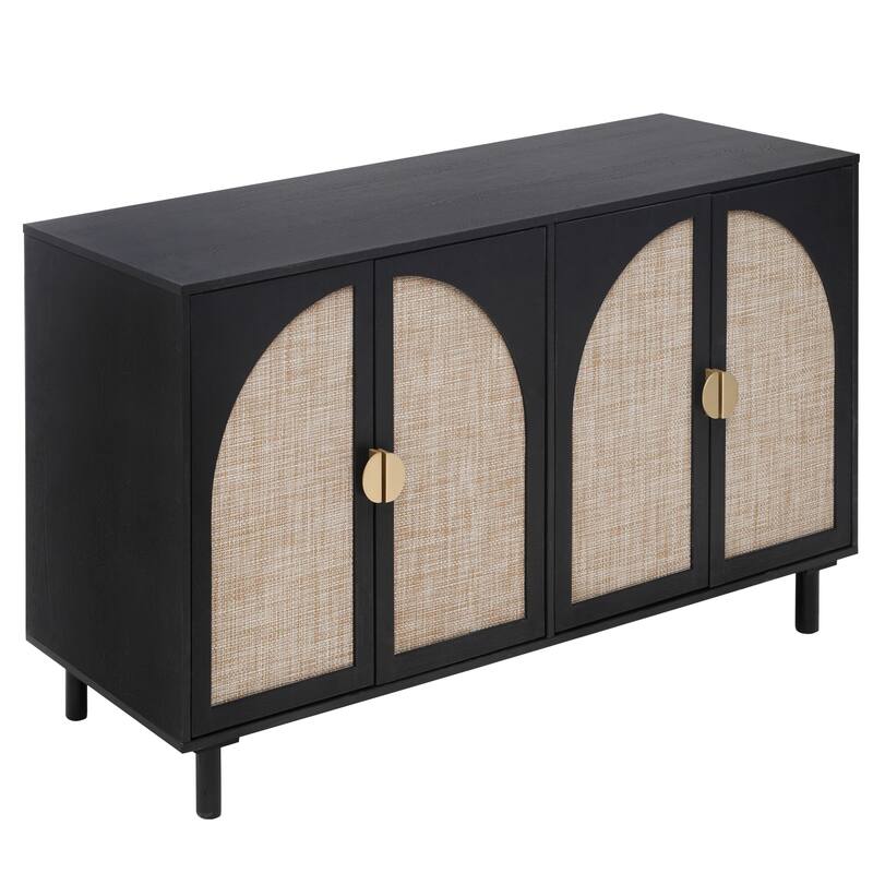 Engineered Rattan Sideboard Accent Storage Cabinet Black Buffet Cabinet