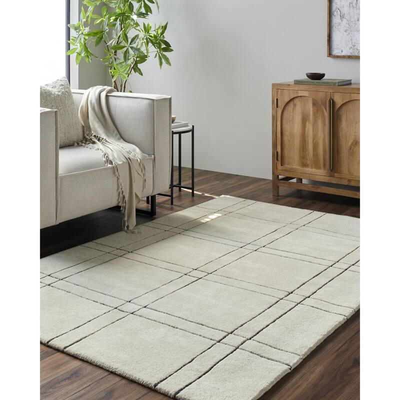 Keshaun Casual Solid Color Wool Area Rug - Gray/Black - 8' x 10'