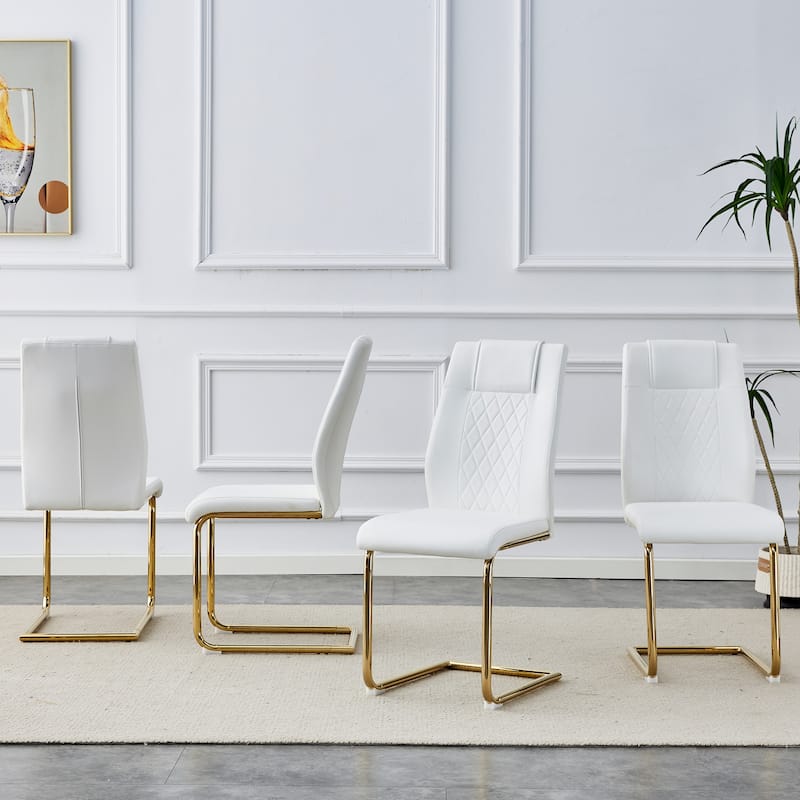 Modern dining room chairs, and golden leg cushioned chairs made of artificial leather, suitable for kitchens Set of 6 pieces