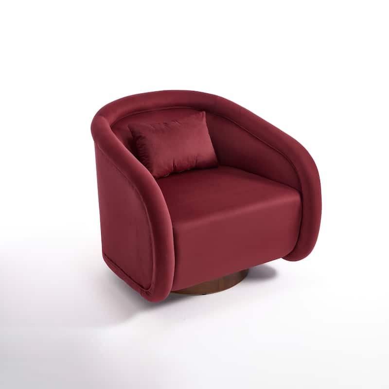360° Swivel Upholstered Barrel Chair, Comfy Single Arm Reading Sofa, Leisure Club Chair with Cushion & Solid Wood Base