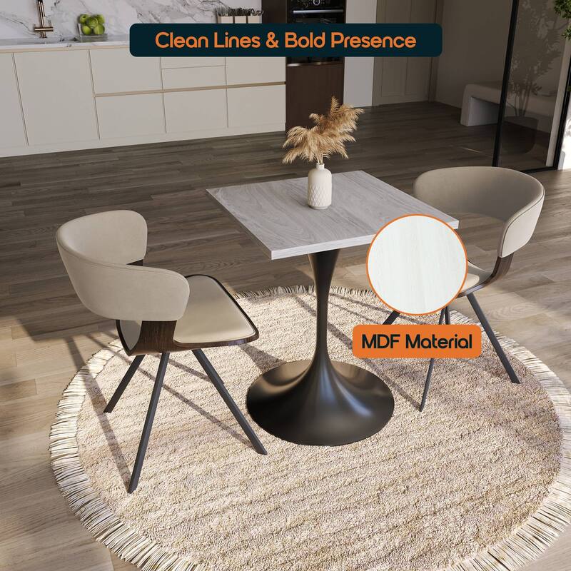 Verve 24 in. Wide Dining Table Square MDF Wood Tabletop in Black Stainless Steel Pedestal Base Accent Kitchen Table