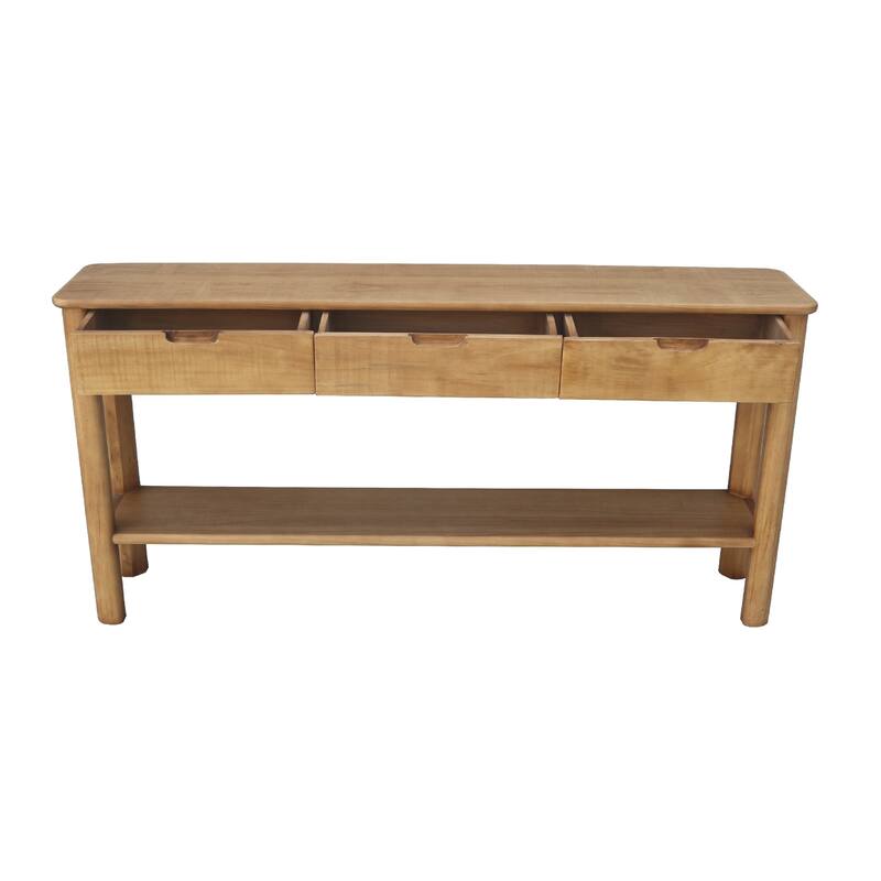 Mele Sofa Console Table, Lower Shelf and 3 Drawers, 62 Inch Natural Brown