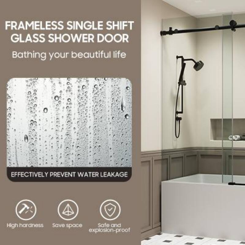 60"W x 59"H Single Sliding Glass Tub Door