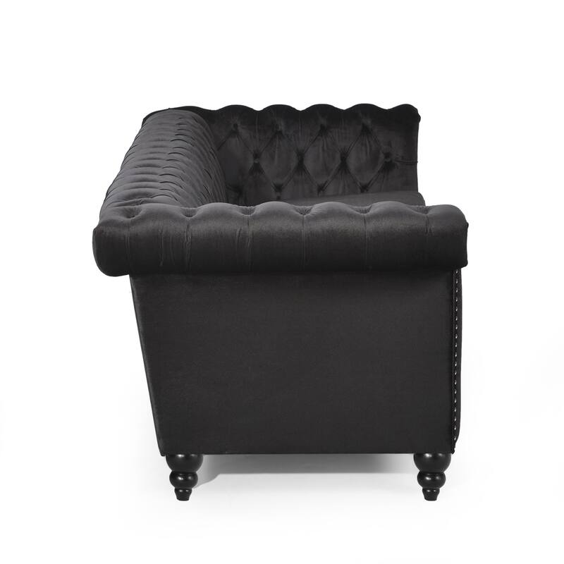 Chesterfield 3-Seater Velvet Sofa with Tufted Back and Nailhead Trim for Living Room