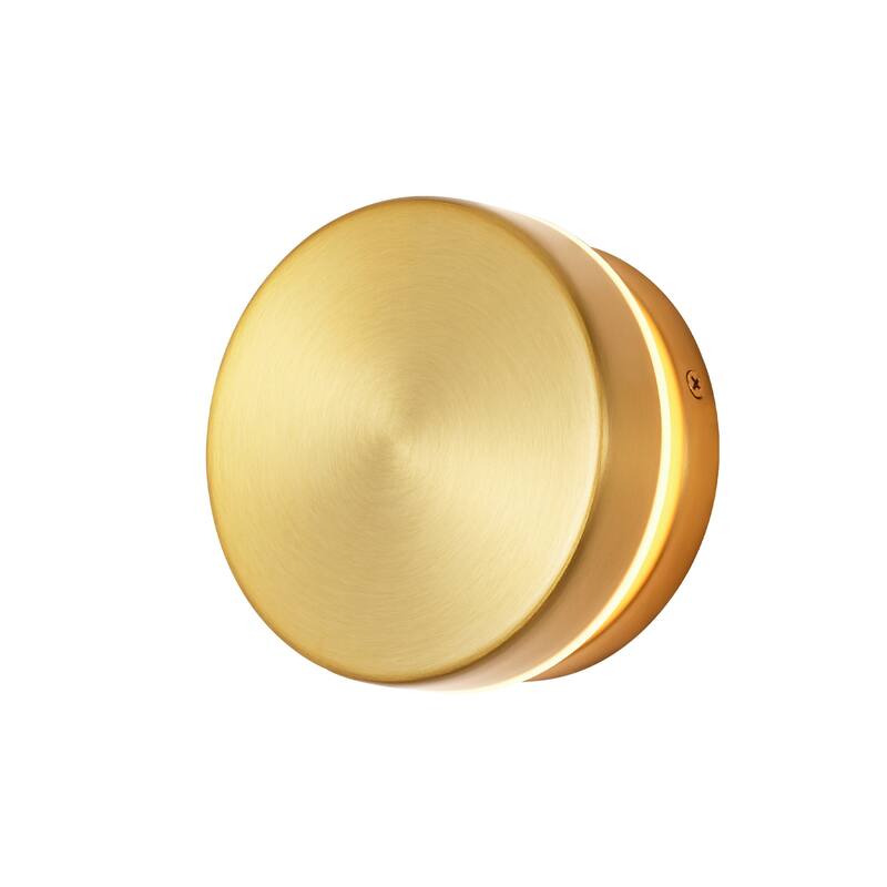 4.7" 1-Light Minimalist Circle Round Brass Integrated LED Wall Sconce Ambient Accent Light for Hallway/Vanity