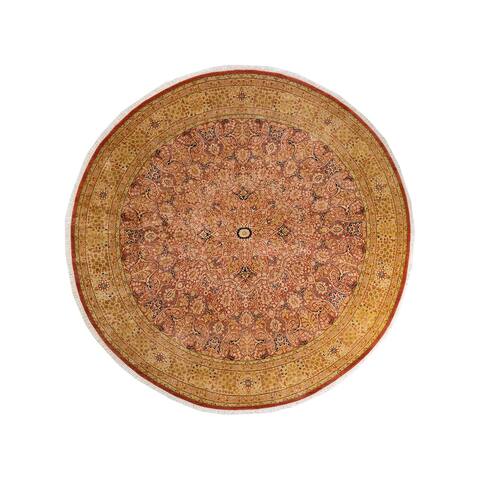 Hand Knotted Traditional Oriental Wool Orange Area Rug - 9' 1" x 9' 1"