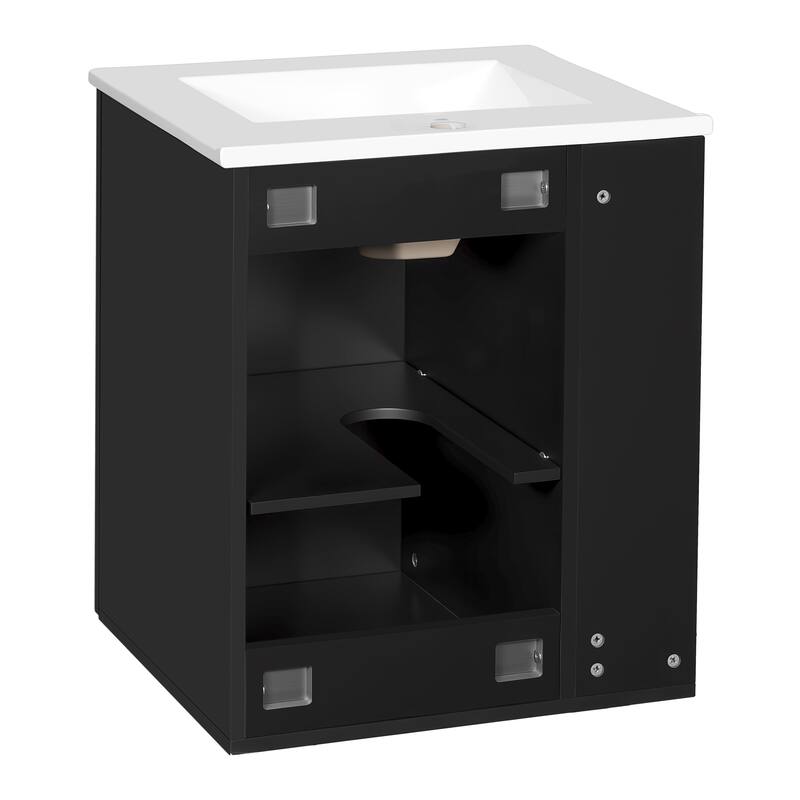 Roomfitters 20 Inch Wall Mounted Bathroom Vanity & Side Cabinet Combo, Floating Storage Station with Sink